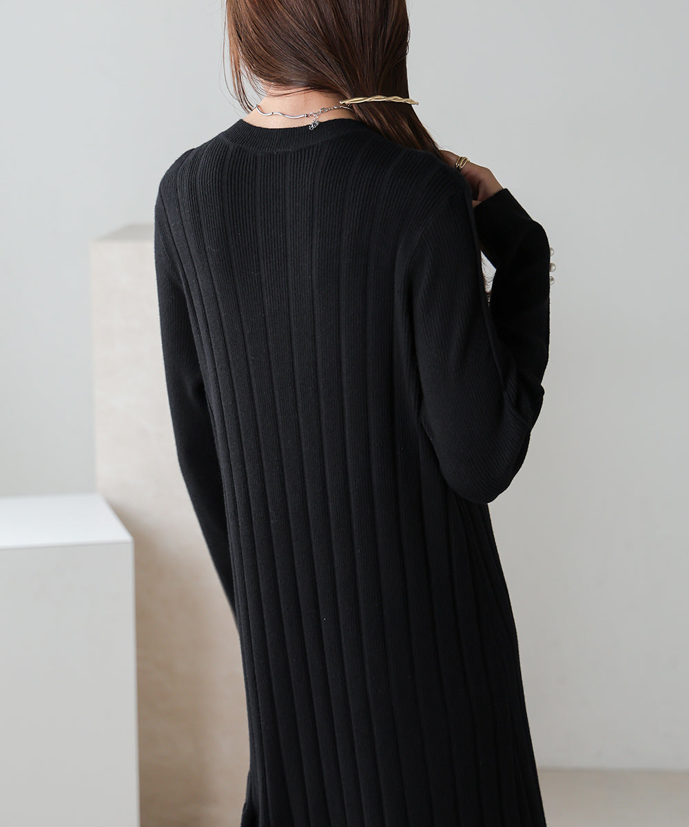 PEARL BUTTON FLARELINE KNIT ONEPIECE