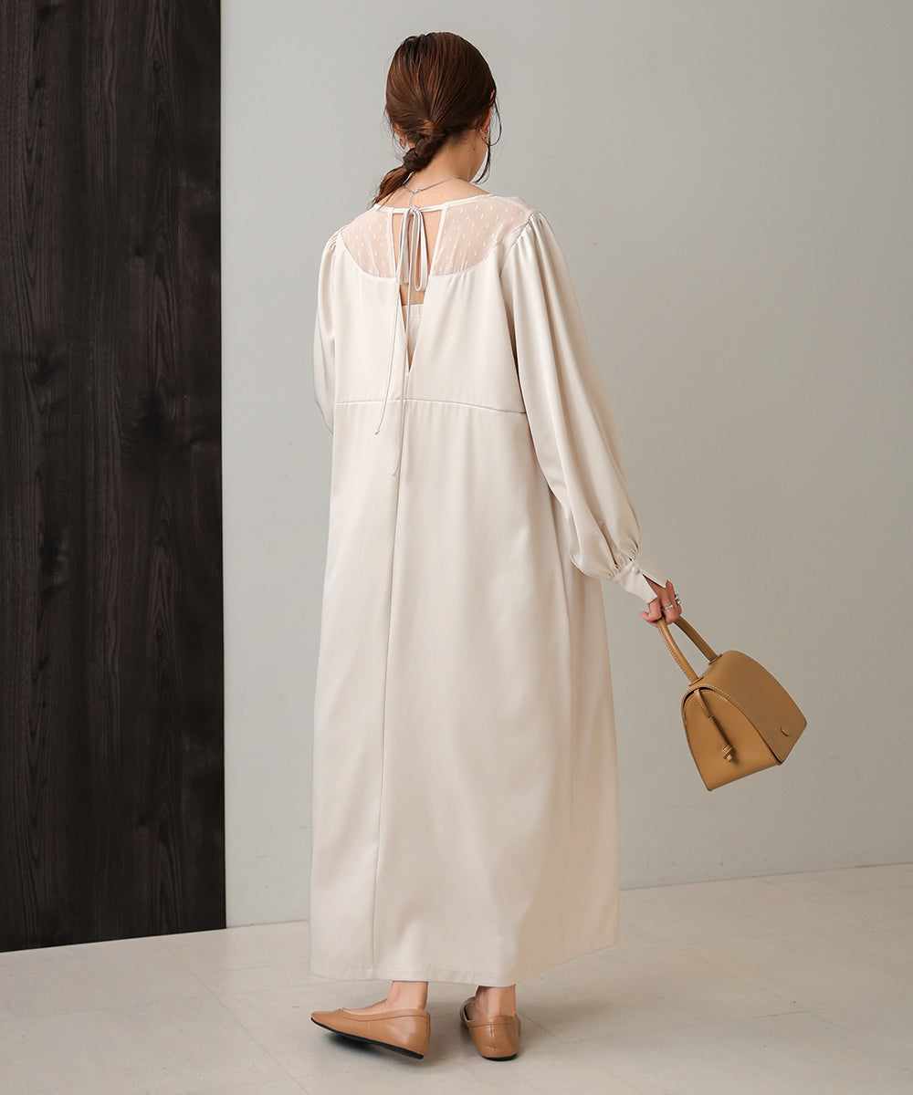 BACK RIBBON VOLUME SLEEVE ONEPIECE