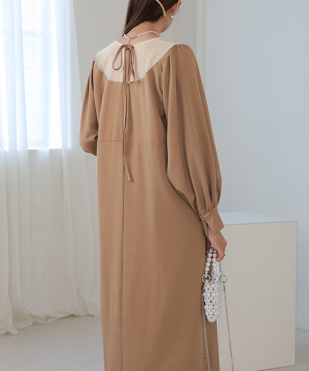 BACK RIBBON VOLUME SLEEVE ONEPIECE