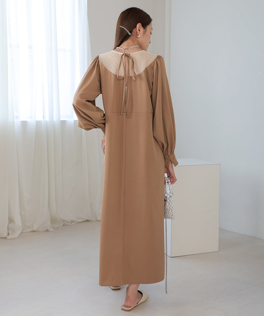 BACK RIBBON VOLUME SLEEVE ONEPIECE