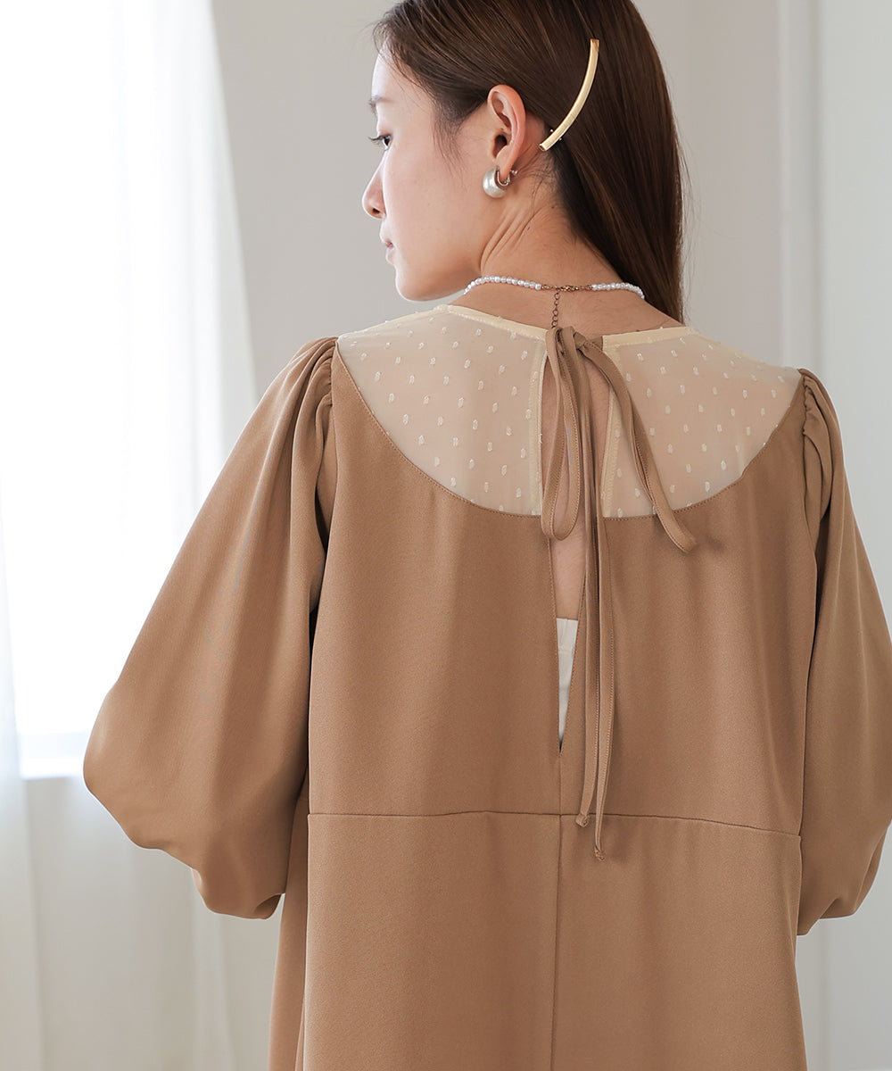 BACK RIBBON VOLUME SLEEVE ONEPIECE