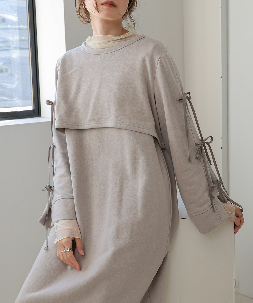 SLEEVE RIBBON SWEAT ONEPIECE