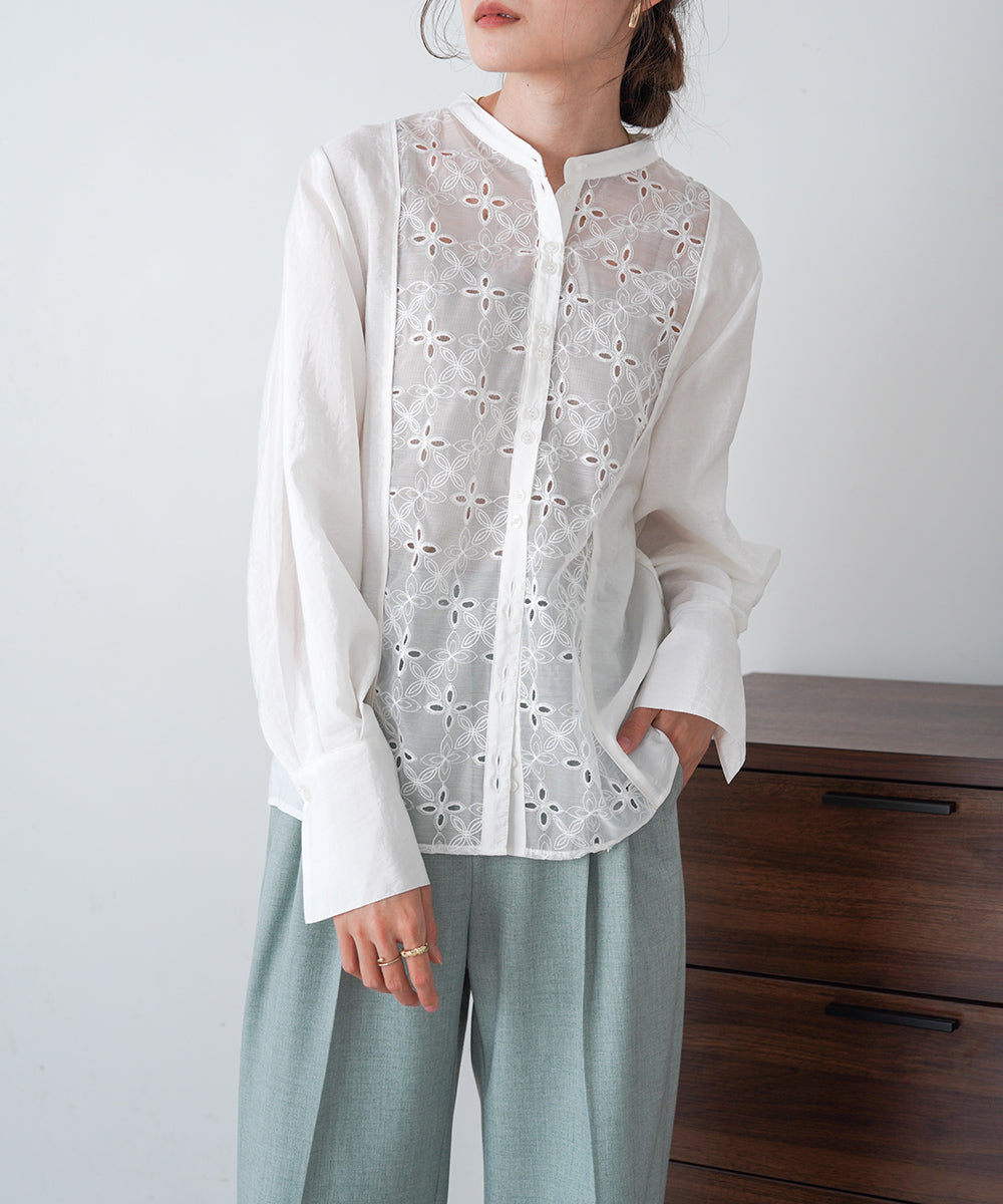 FRONT EMBROIDERY LACE BLOUSE