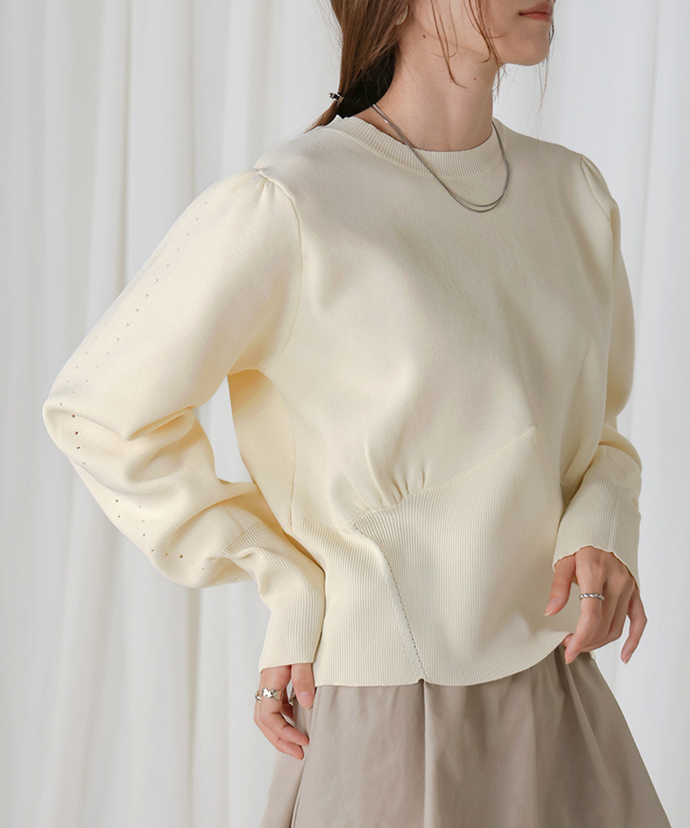 SWEAT-LIKE WAIST SWITCHING KNIT TOPS