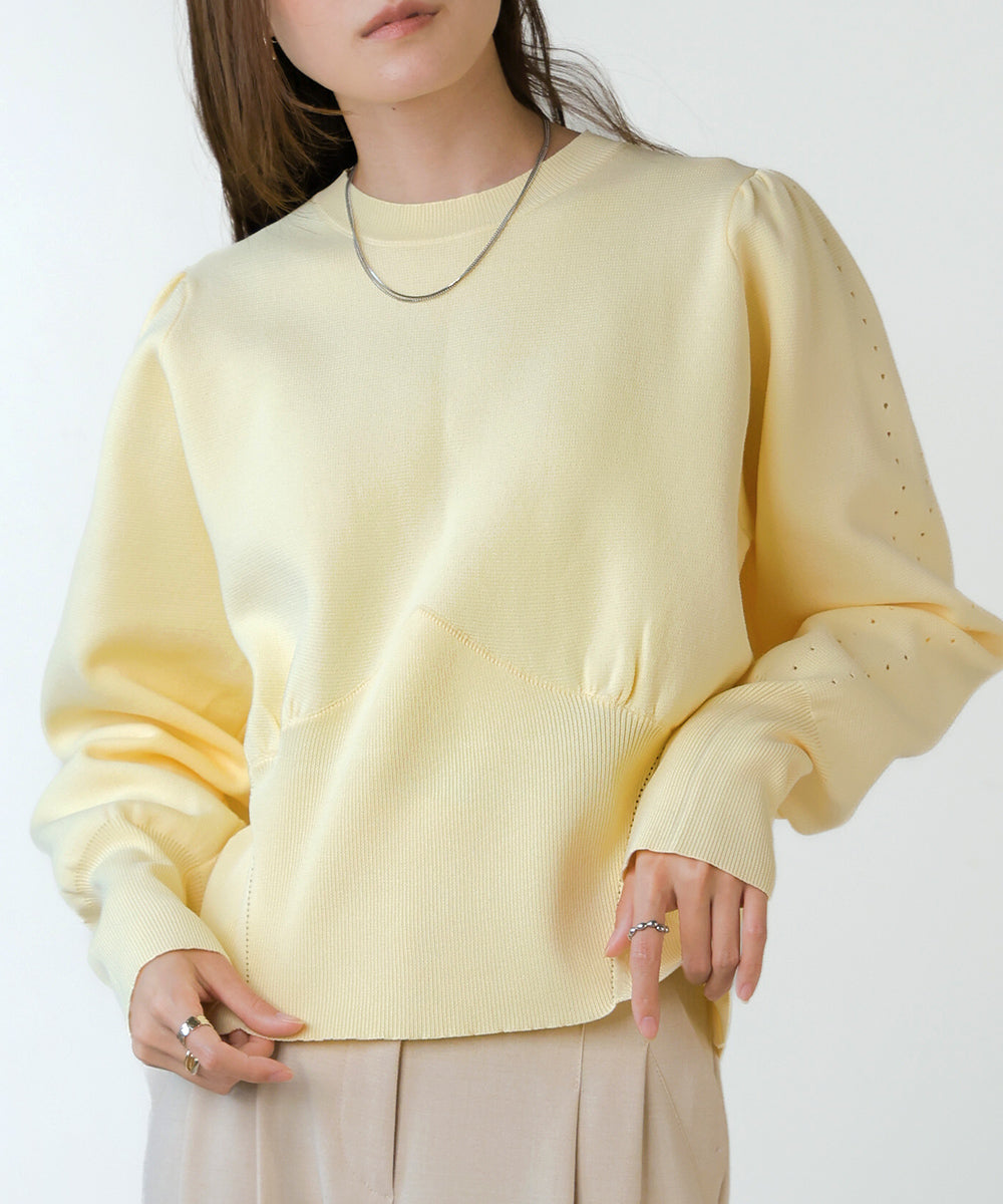 SWEAT-LIKE WAIST SWITCHING KNIT TOPS