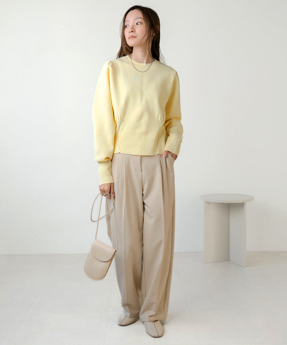 SWEAT-LIKE WAIST SWITCHING KNIT TOPS