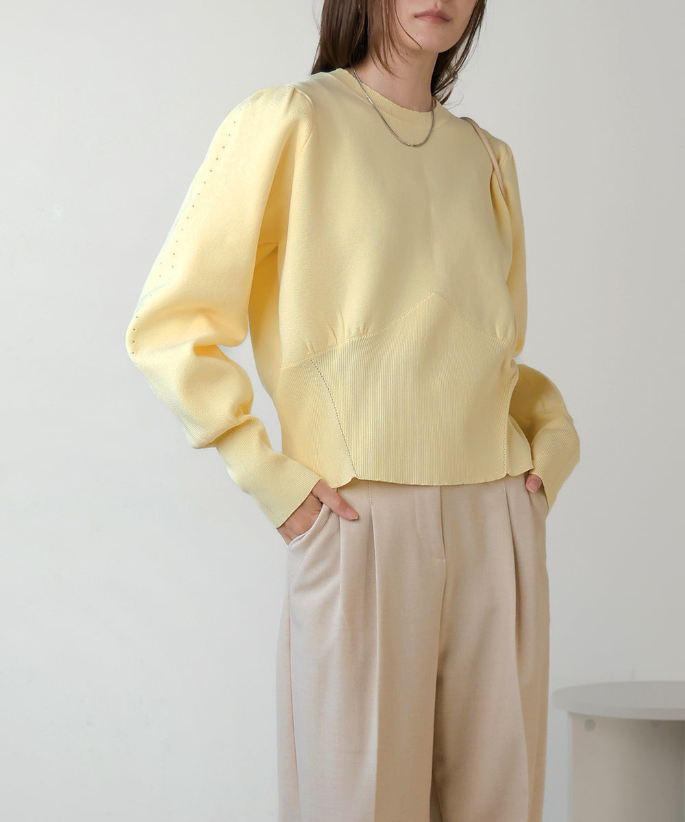 SWEAT-LIKE WAIST SWITCHING KNIT TOPS