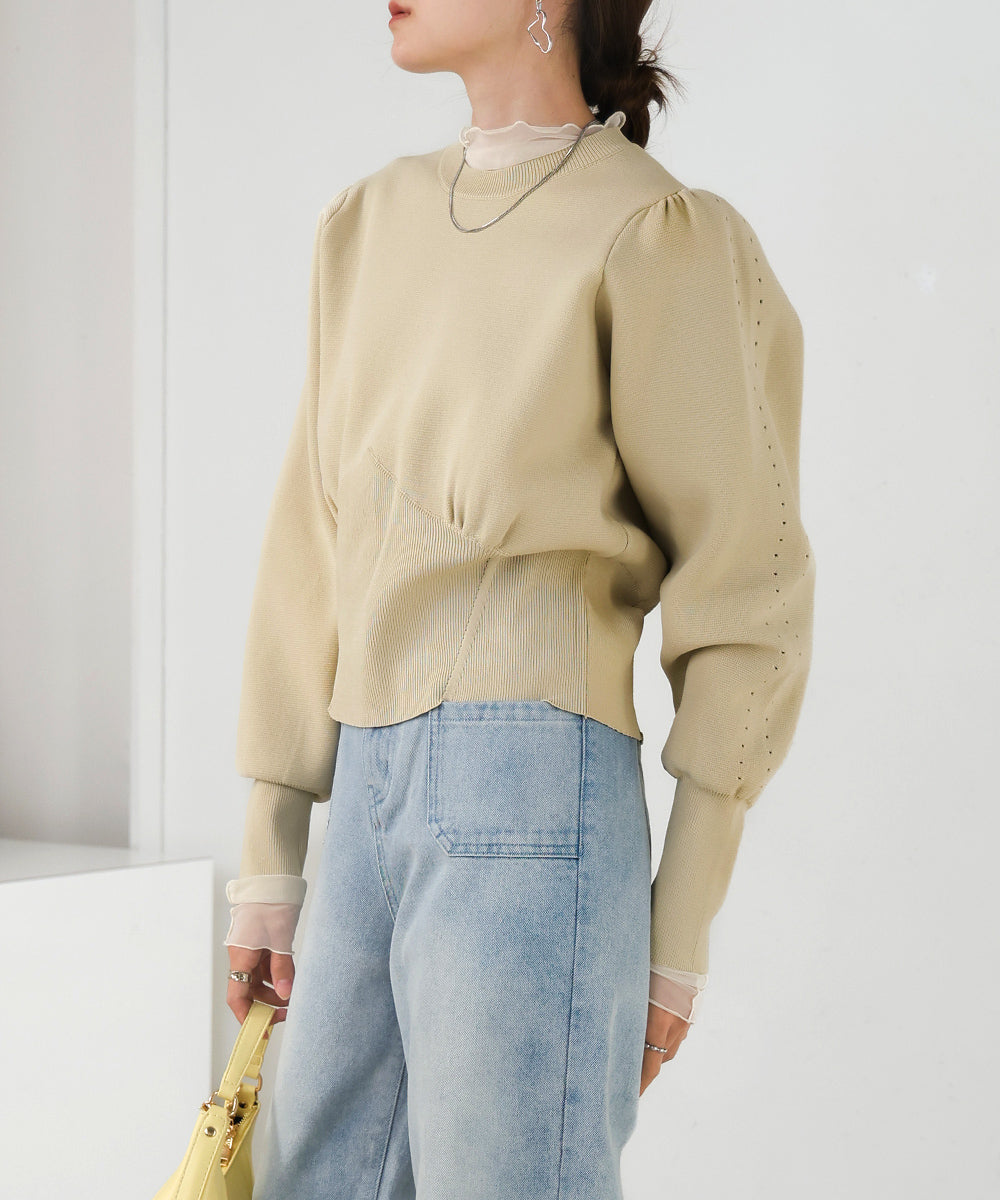 SWEAT-LIKE WAIST SWITCHING KNIT TOPS