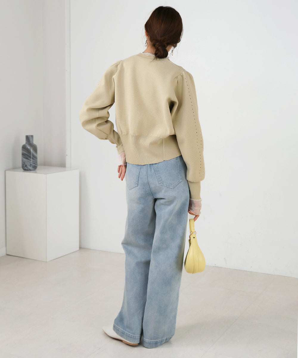 SWEAT-LIKE WAIST SWITCHING KNIT TOPS