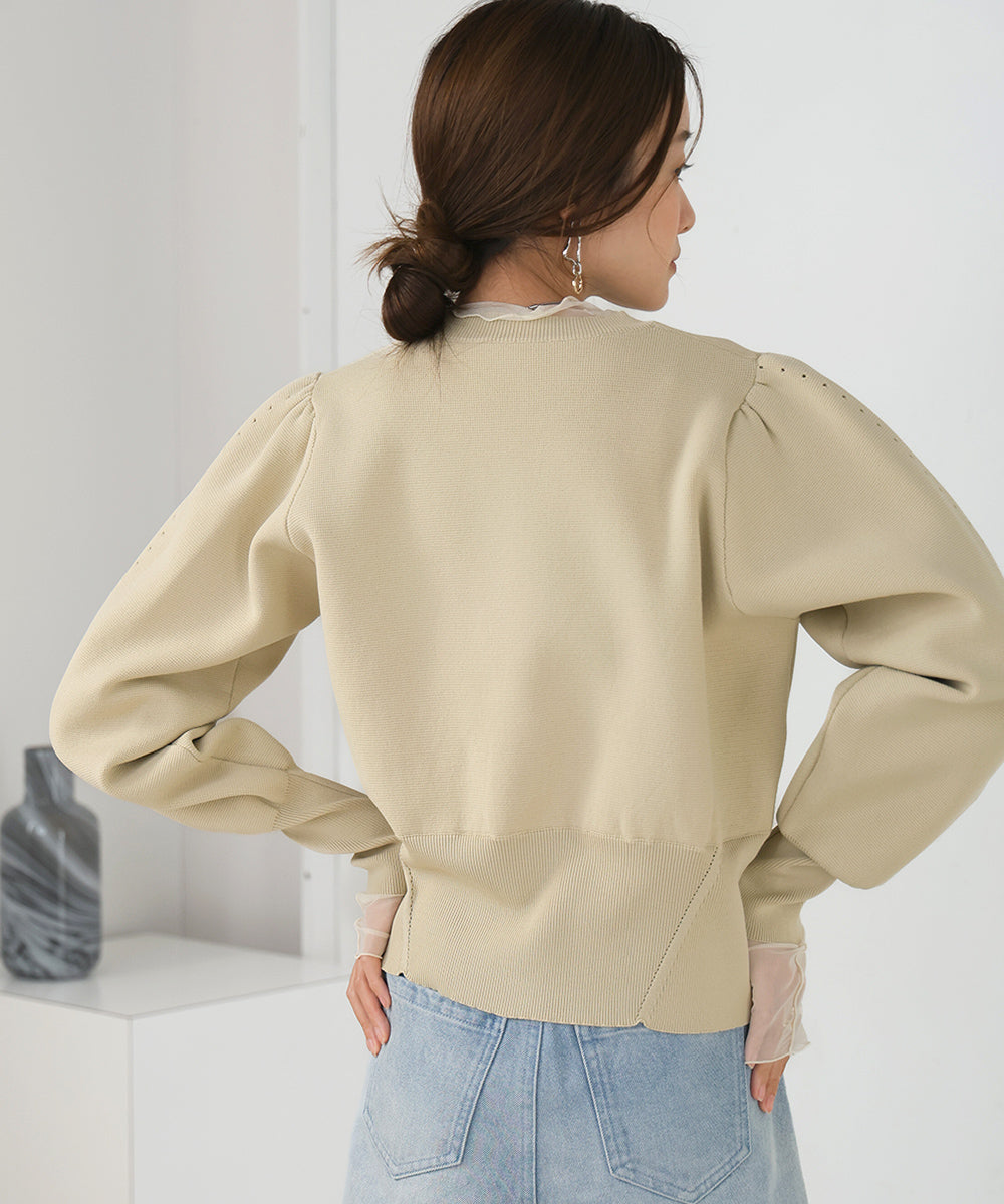 SWEAT-LIKE WAIST SWITCHING KNIT TOPS