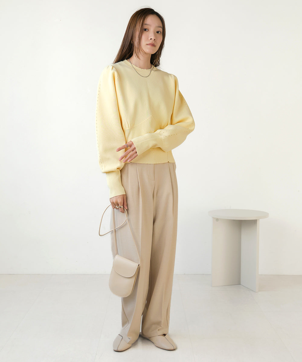 SWEAT-LIKE WAIST SWITCHING KNIT TOPS