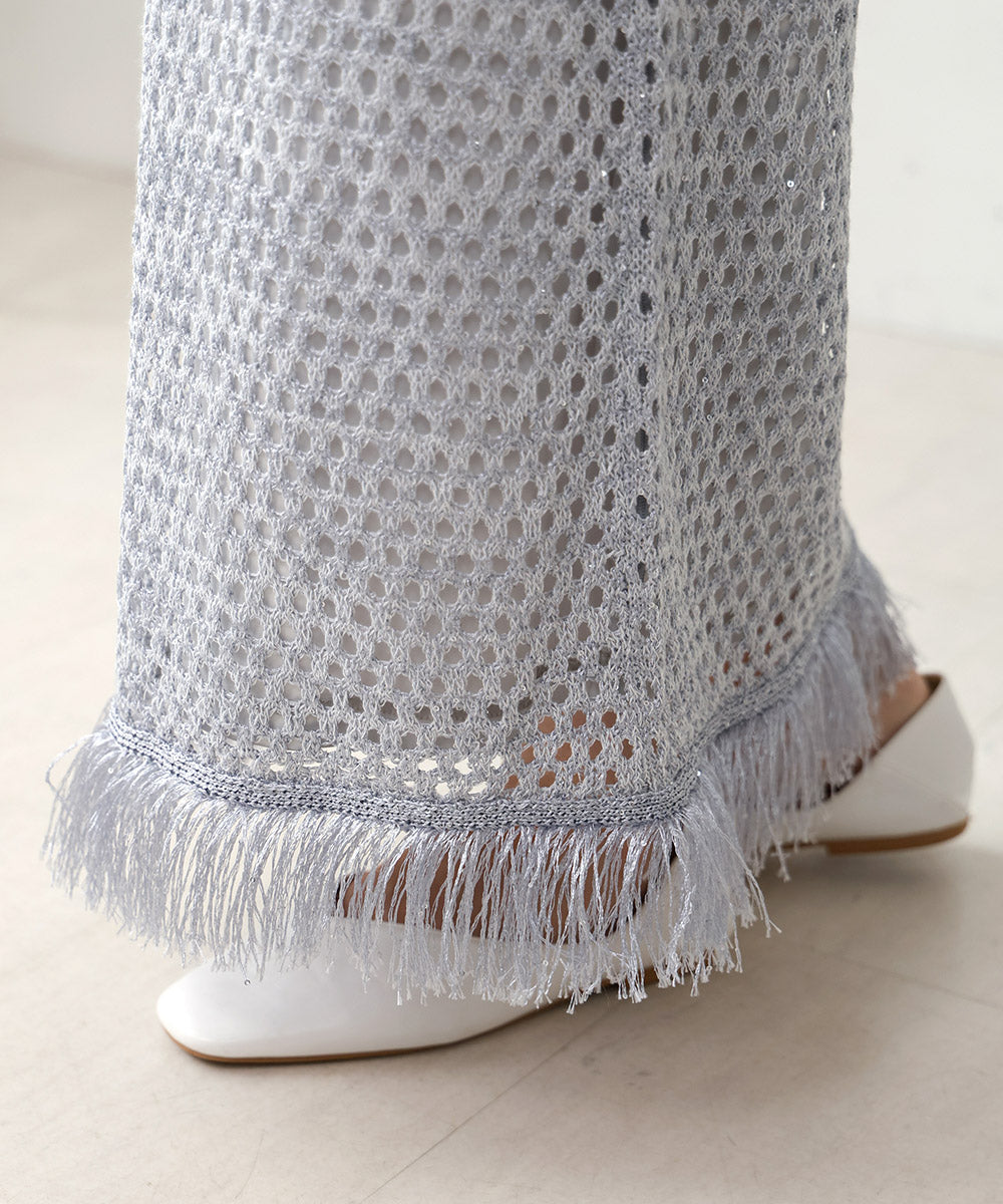 SEQUINED MESH FRINGE SKIRT