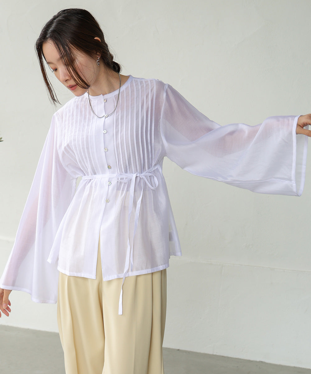 PINTUCK FLARE SLEEVE BLOUSE