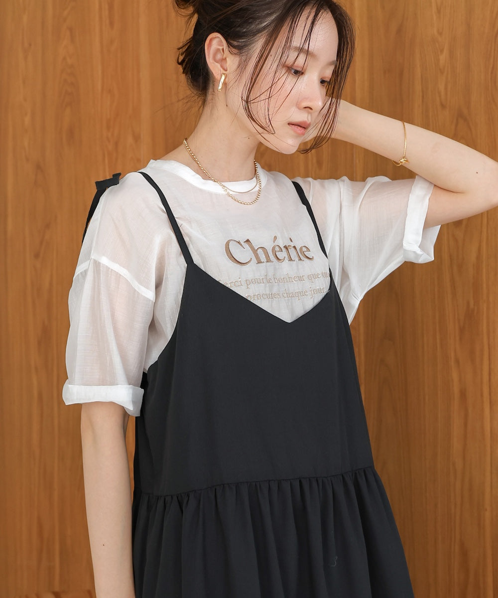 embroidered logo sheer blouse t-shirt