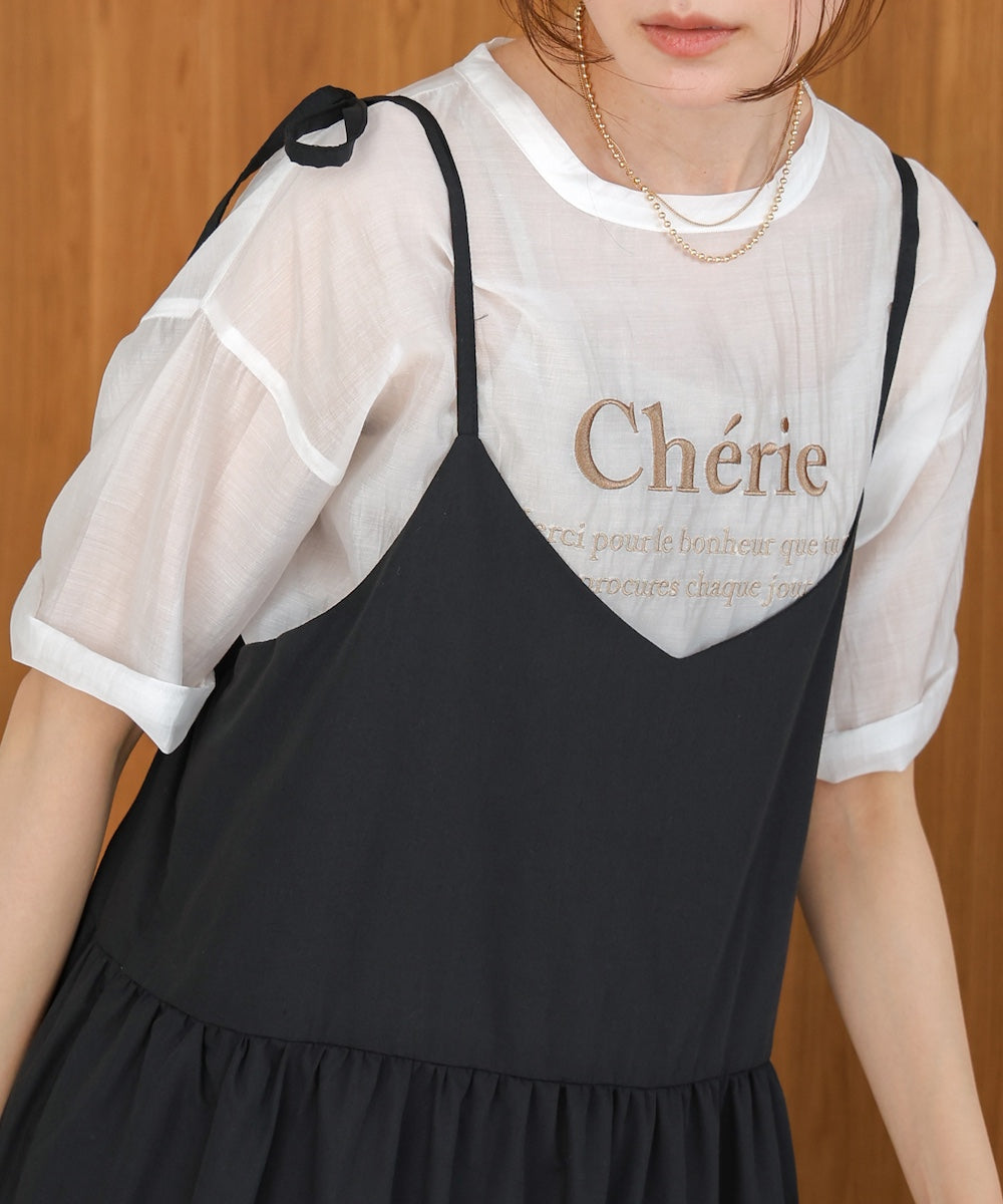 embroidered logo sheer blouse t-shirt