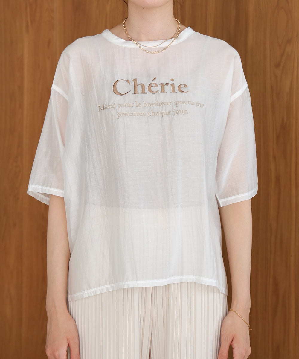 embroidered logo sheer blouse t-shirt