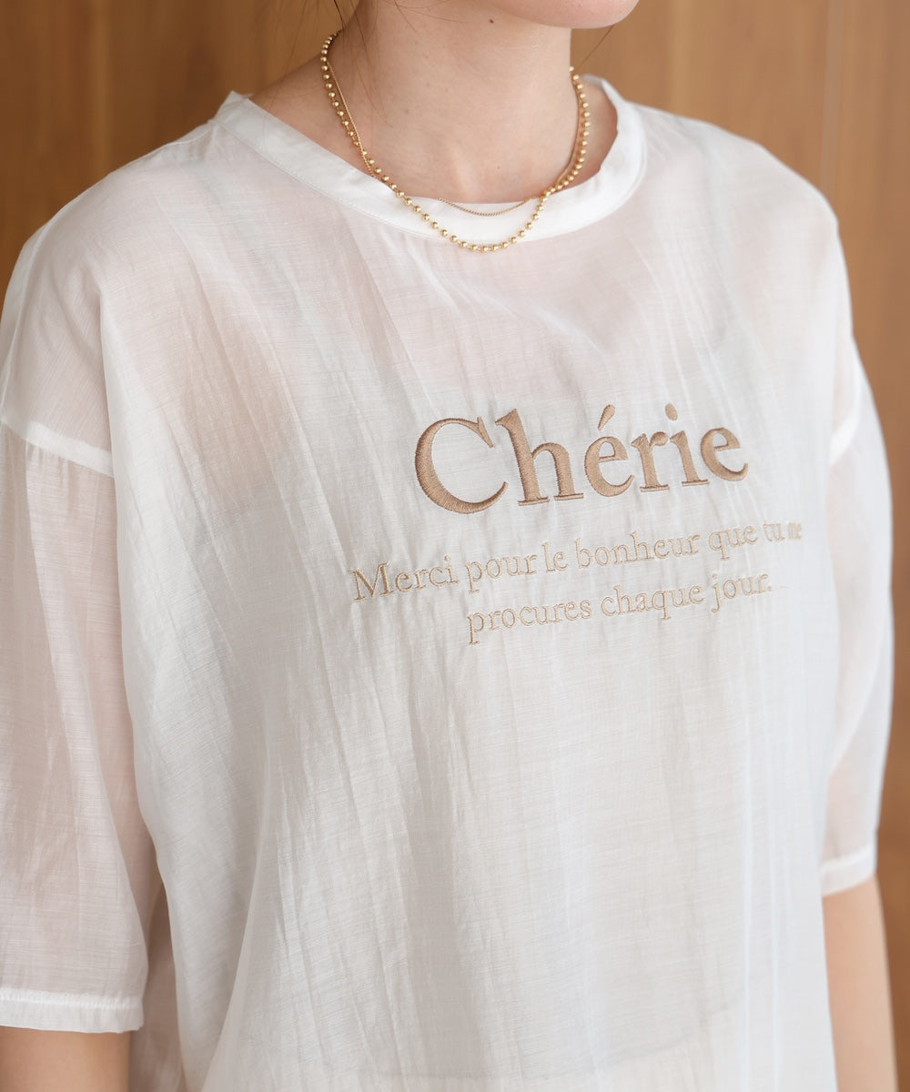 embroidered logo sheer blouse t-shirt