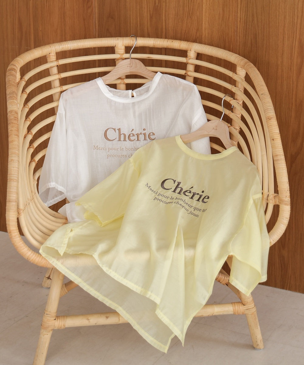 embroidered logo sheer blouse t-shirt