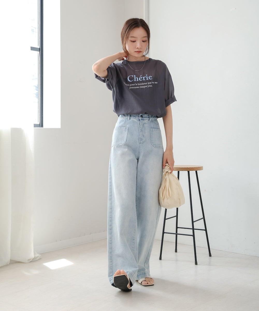 embroidered logo sheer blouse t-shirt