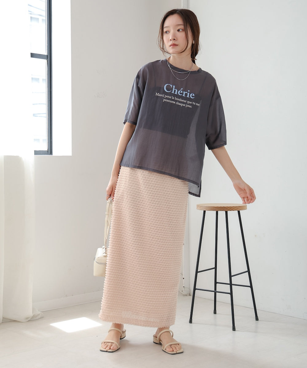 embroidered logo sheer blouse t-shirt