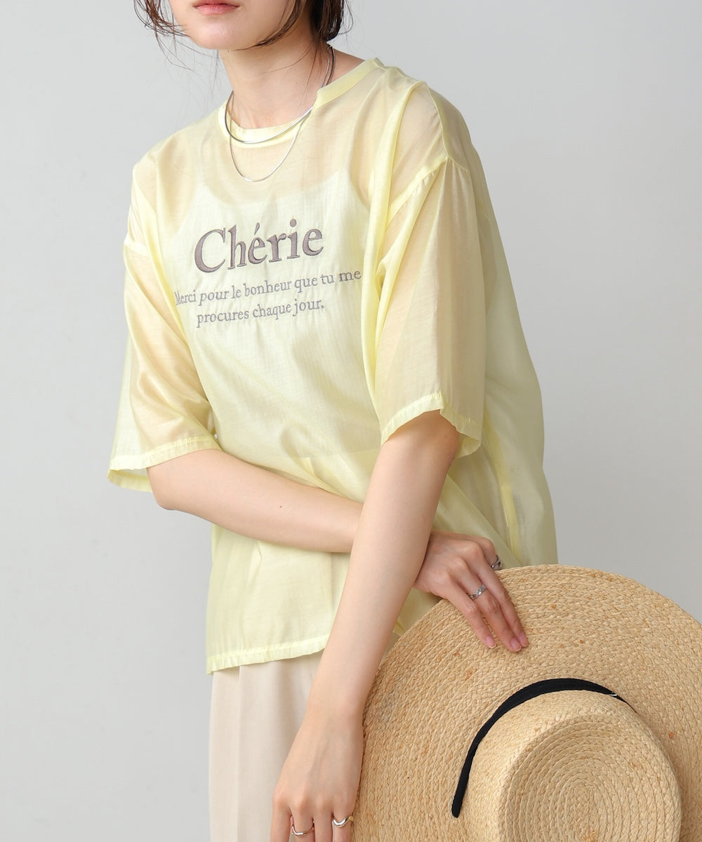 embroidered logo sheer blouse t-shirt