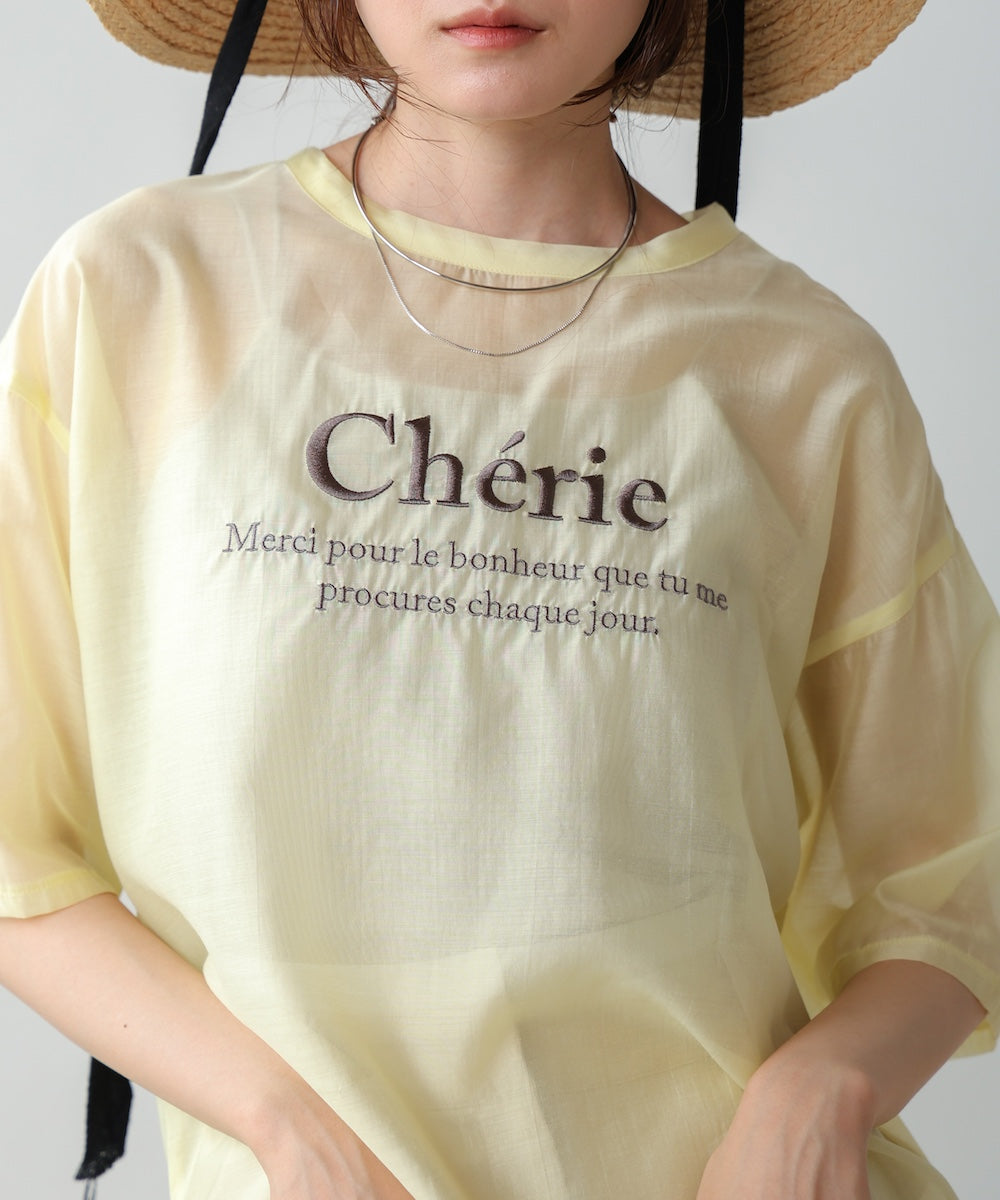 embroidered logo sheer blouse t-shirt