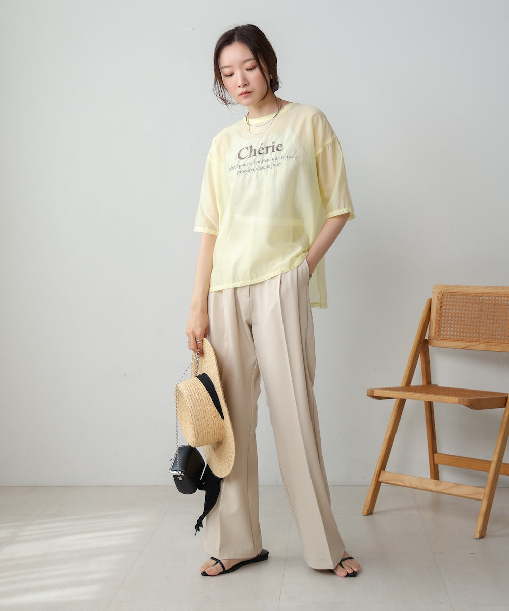 embroidered logo sheer blouse t-shirt