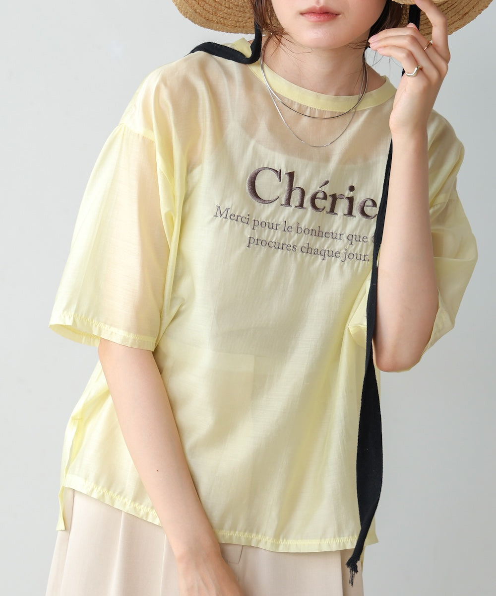 embroidered logo sheer blouse t-shirt