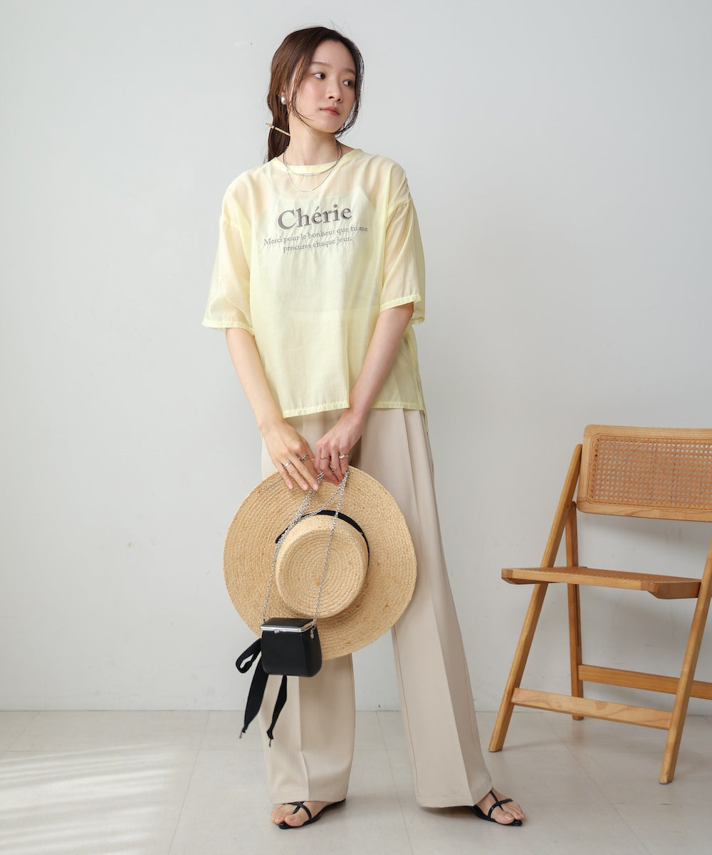 embroidered logo sheer blouse t-shirt