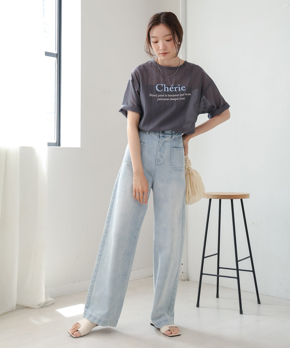 embroidered logo sheer blouse t-shirt