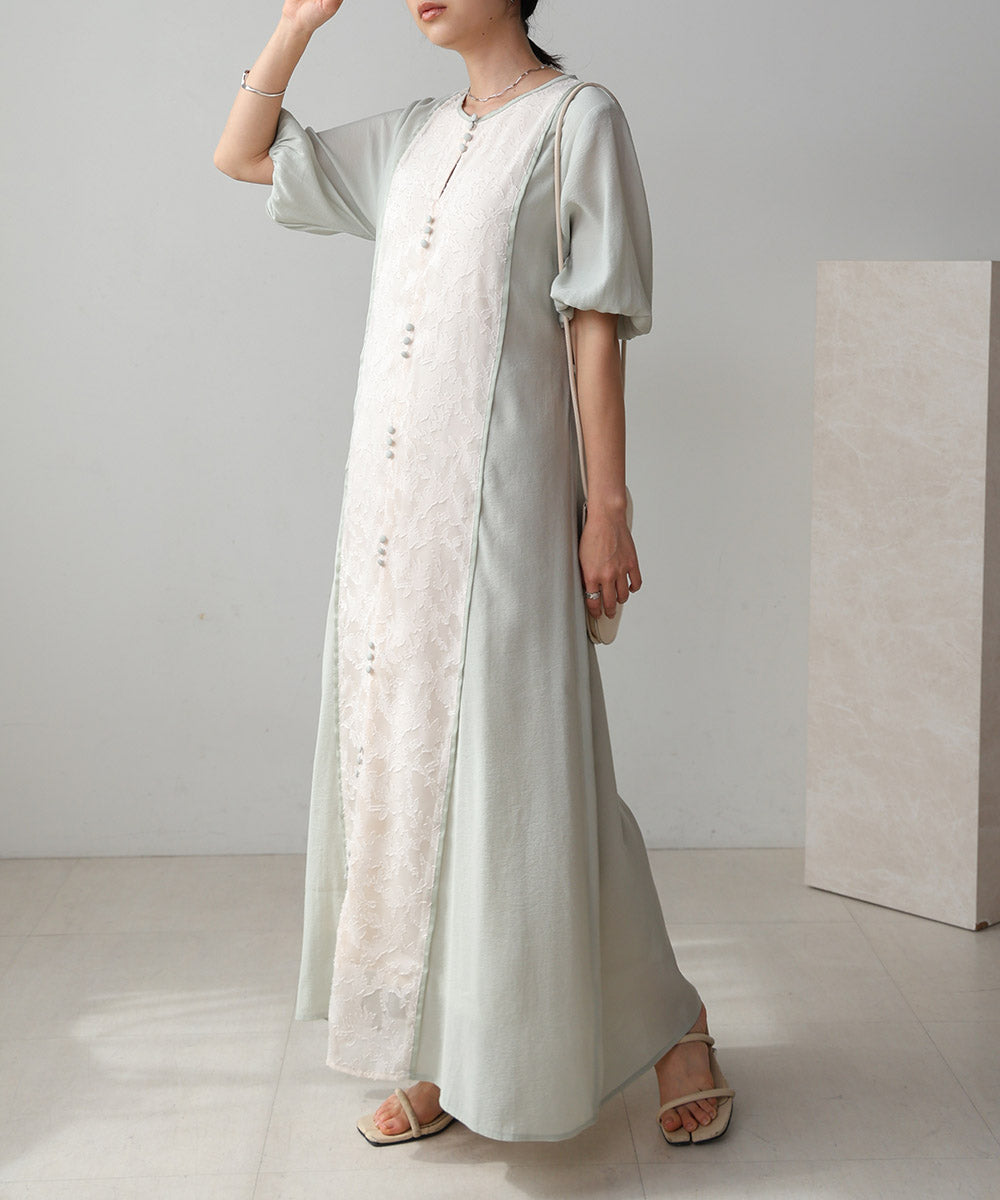 HALF SLEEVE JACQUARD SWITCHING ONEPIECE