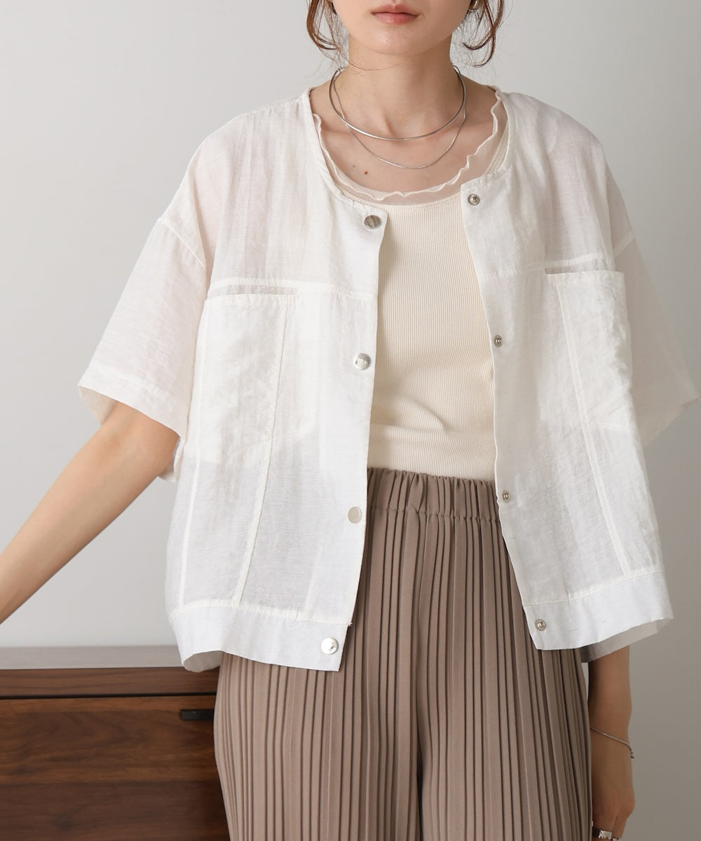 cotton linen collarless jacket