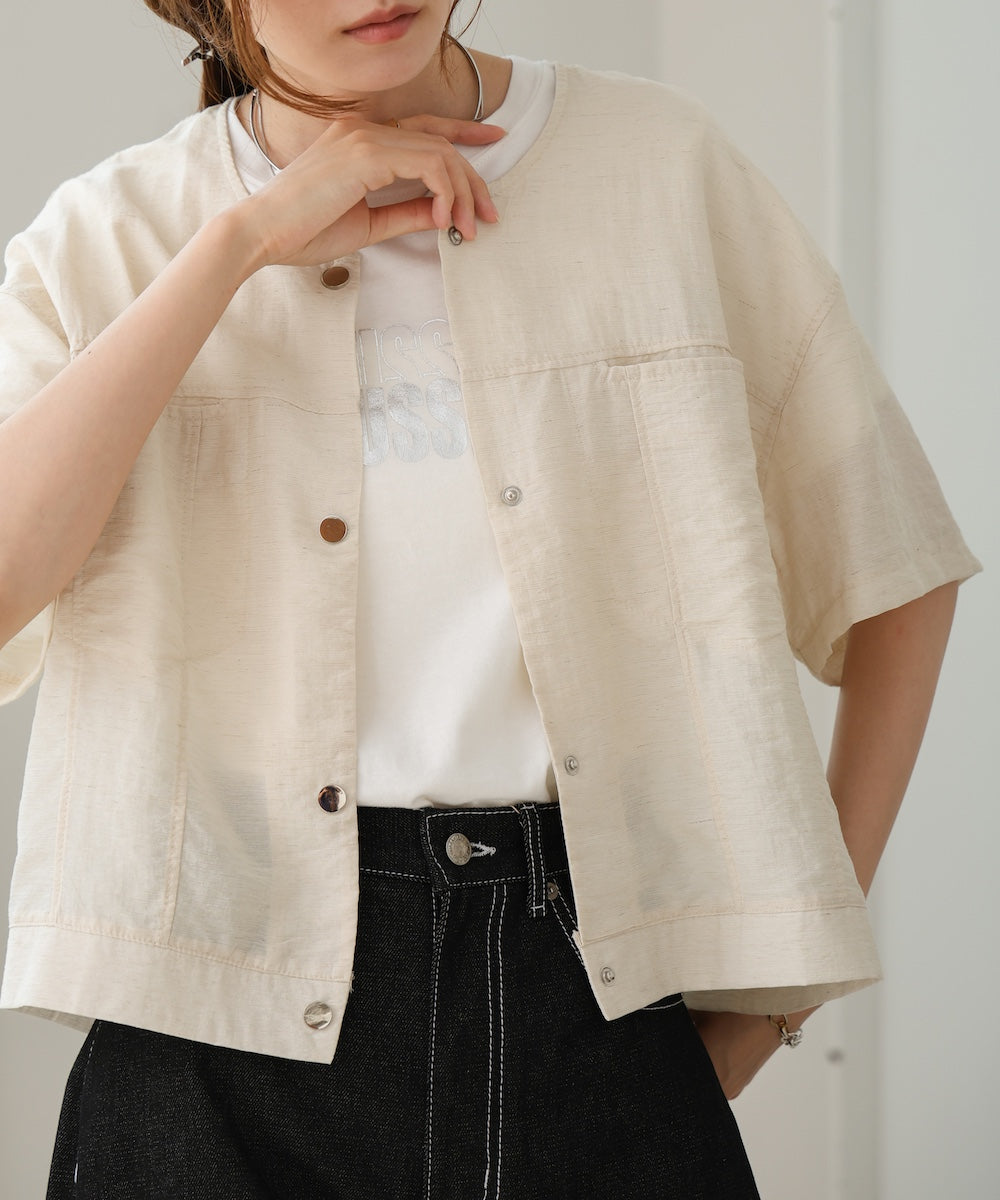 cotton linen collarless jacket