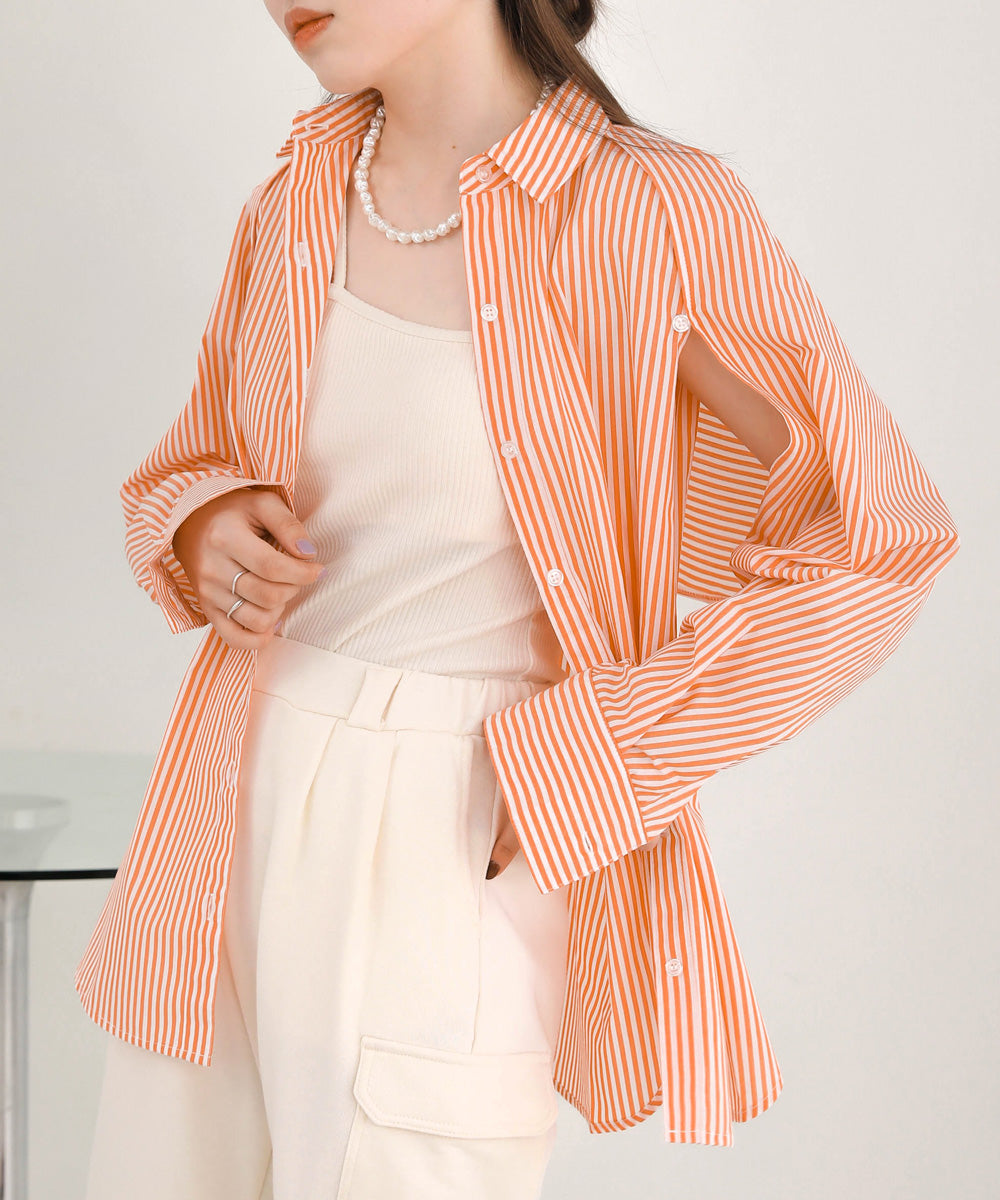 LAYERED STRIPES CAPE SHIRT