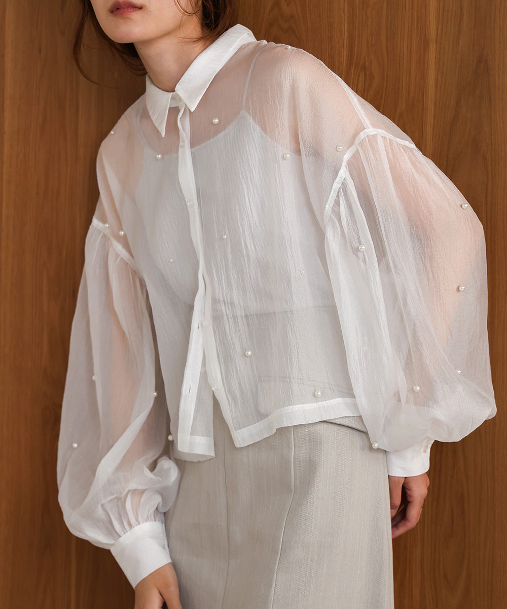 PEARL SHEER VOLUME SLEEVE SHIRT BL