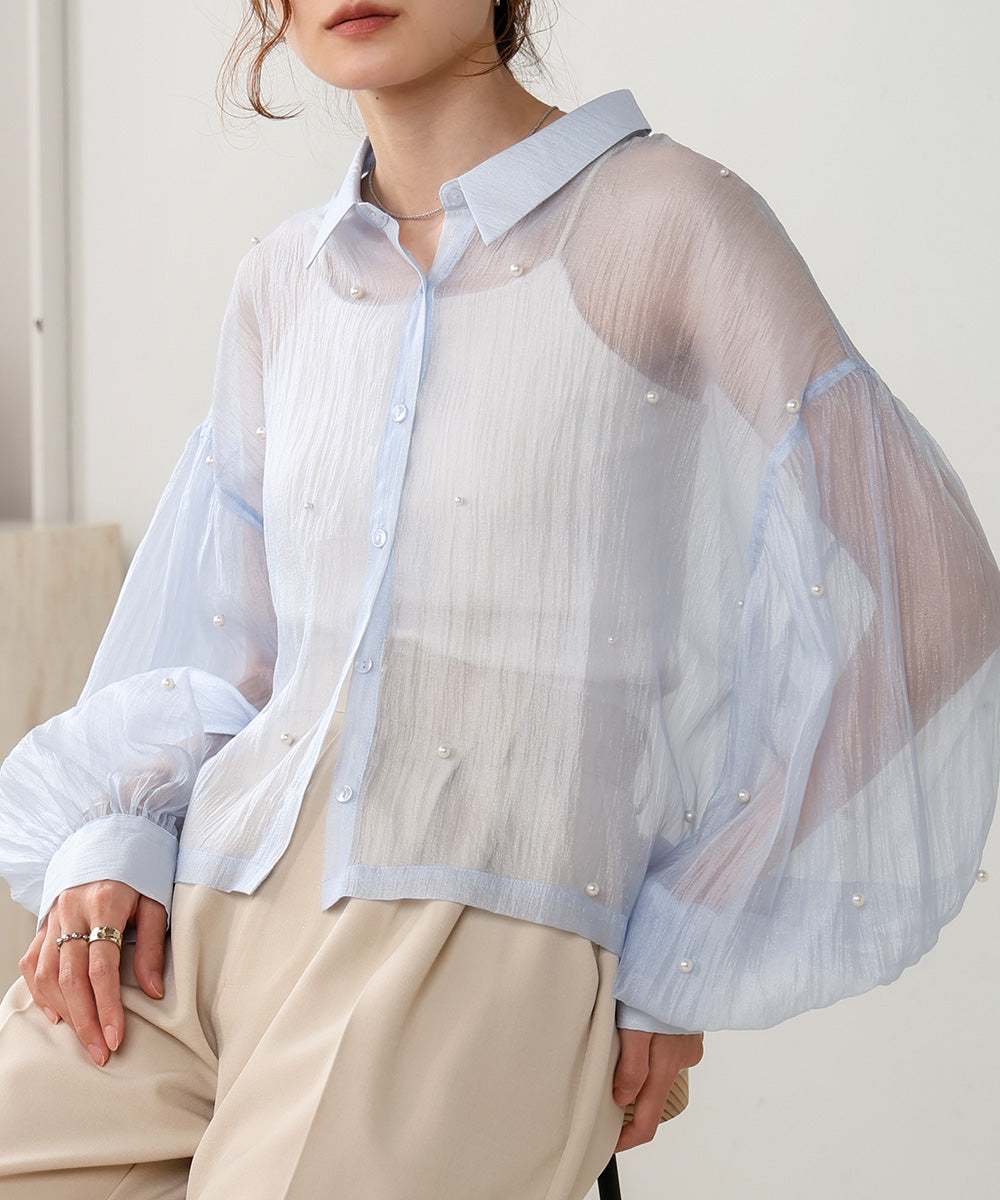 PEARL SHEER VOLUME SLEEVE SHIRT BL