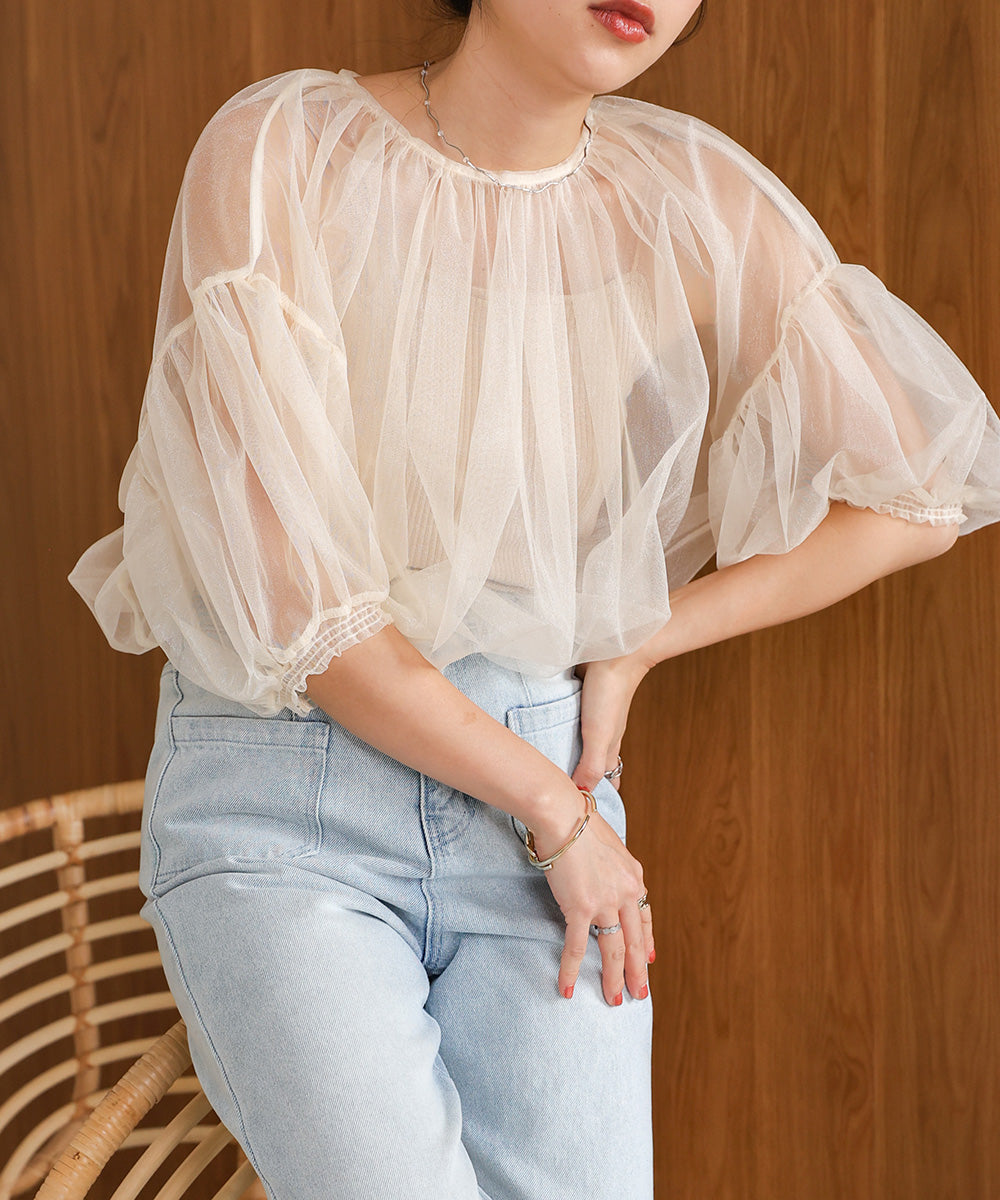 TULLE LAME GATHERED TOPS