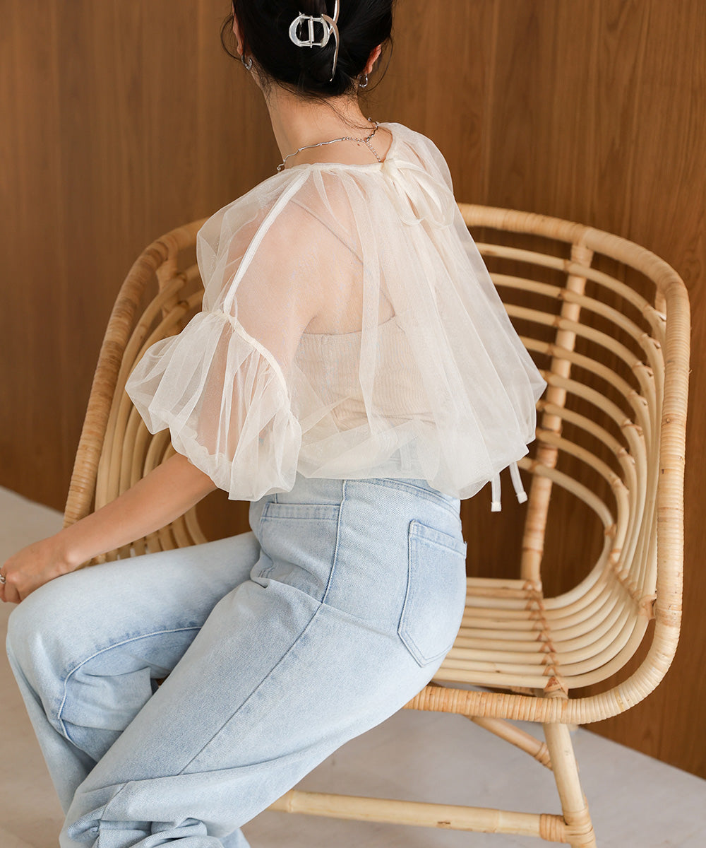 TULLE LAME GATHERED TOPS