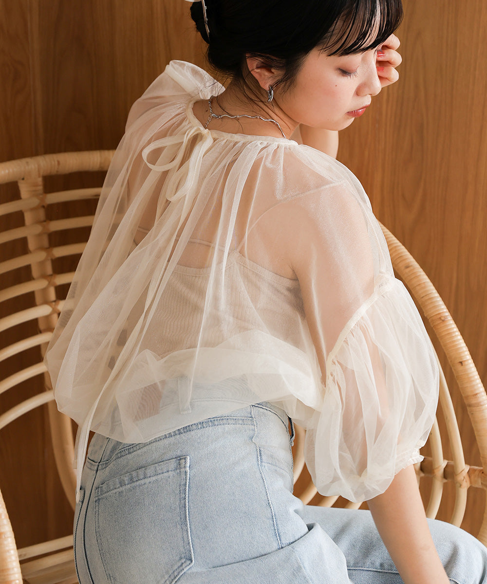 TULLE LAME GATHERED TOPS