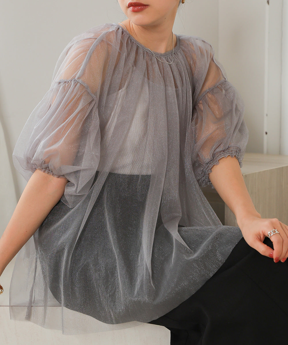 TULLE LAME GATHERED TOPS