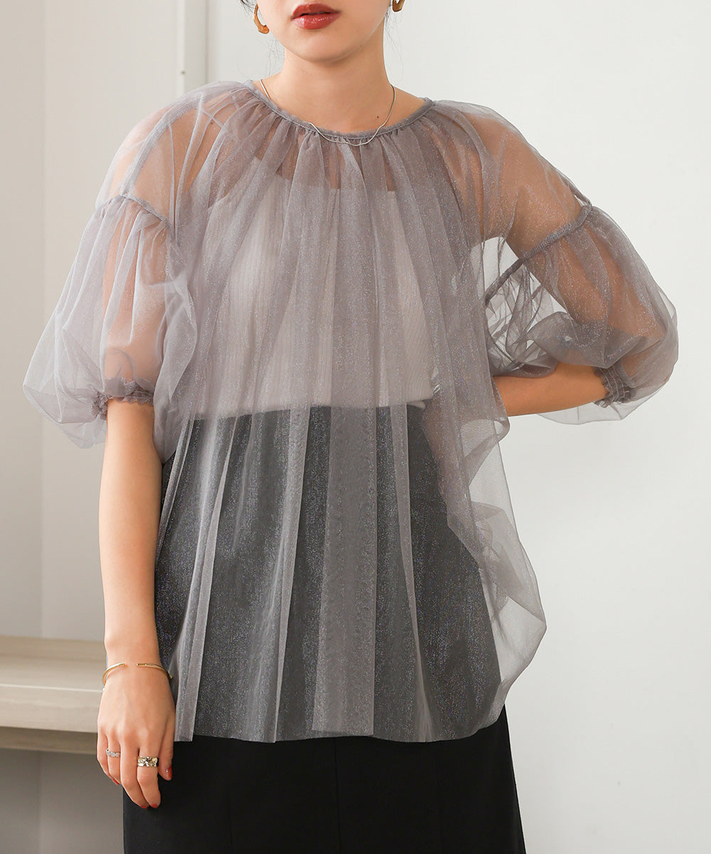 TULLE LAME GATHERED TOPS