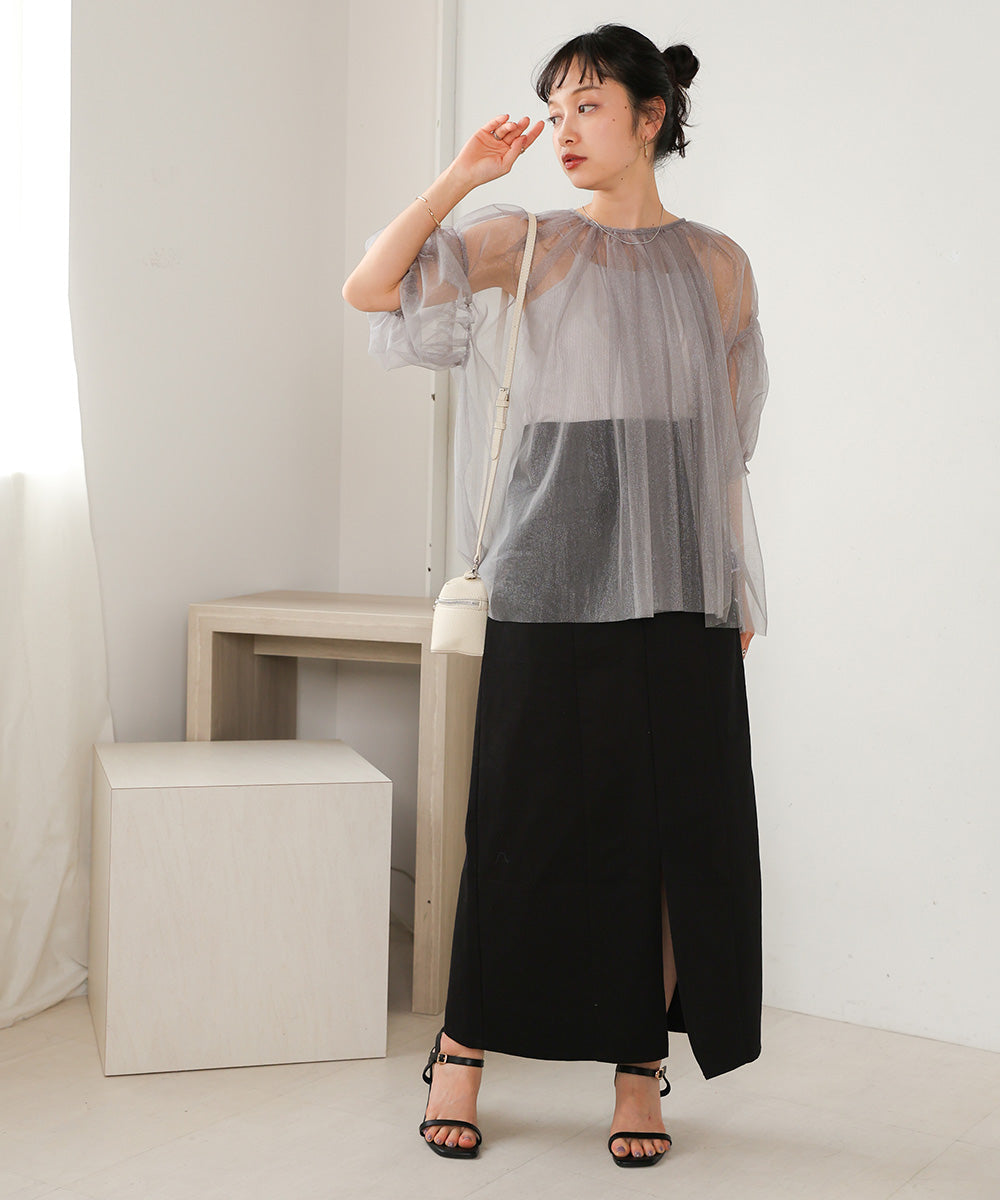 TULLE LAME GATHERED TOPS