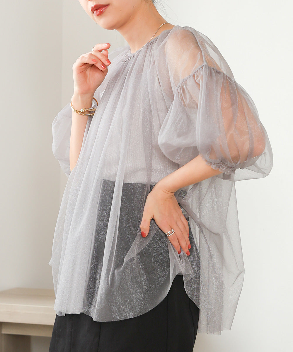 TULLE LAME GATHERED TOPS