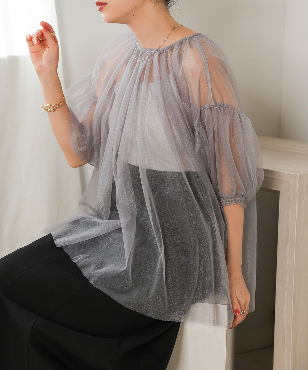 TULLE LAME GATHERED TOPS