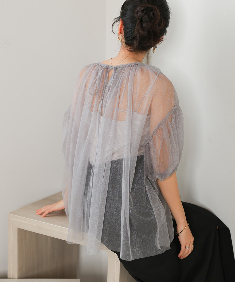 TULLE LAME GATHERED TOPS