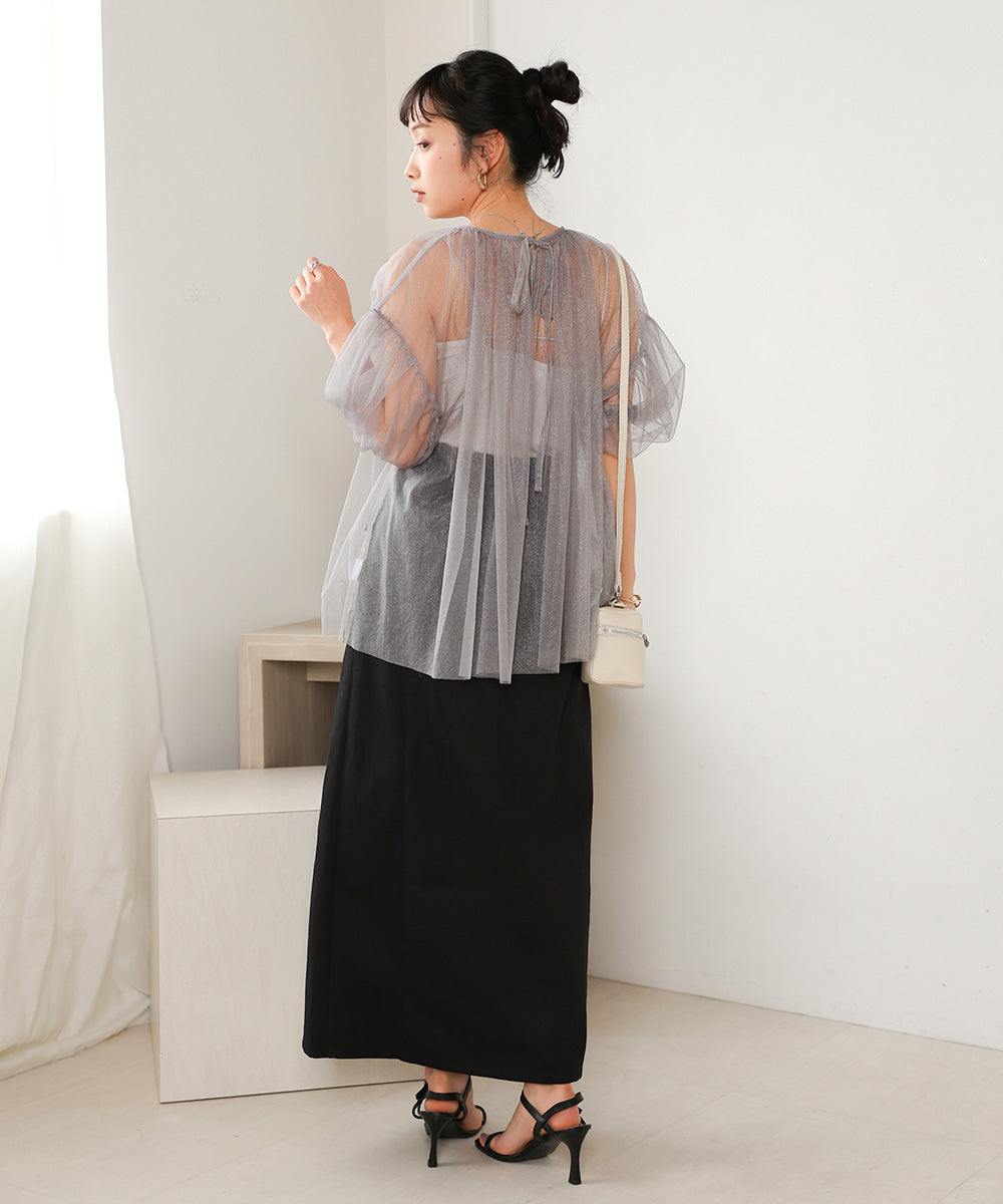 TULLE LAME GATHERED TOPS