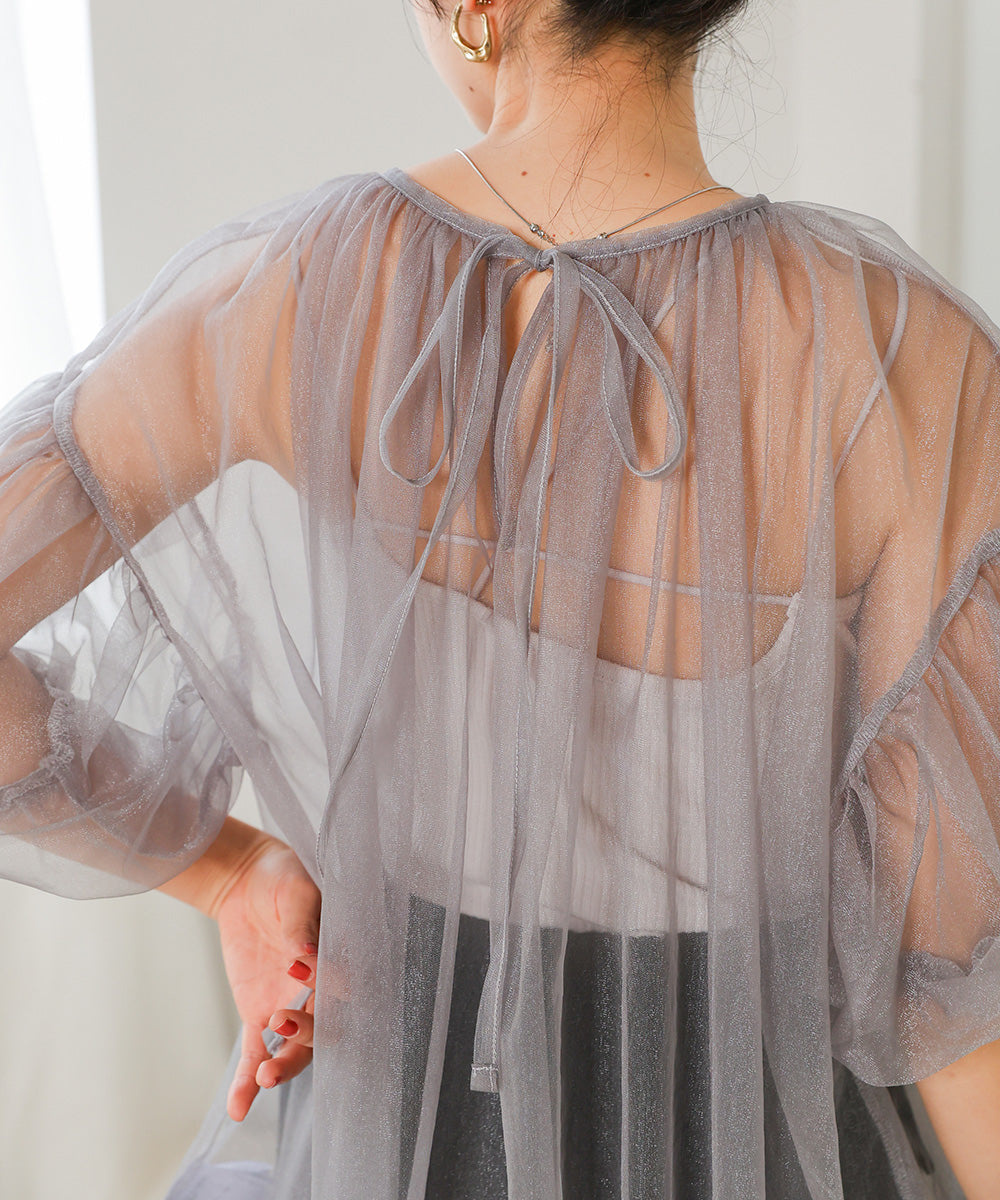 TULLE LAME GATHERED TOPS