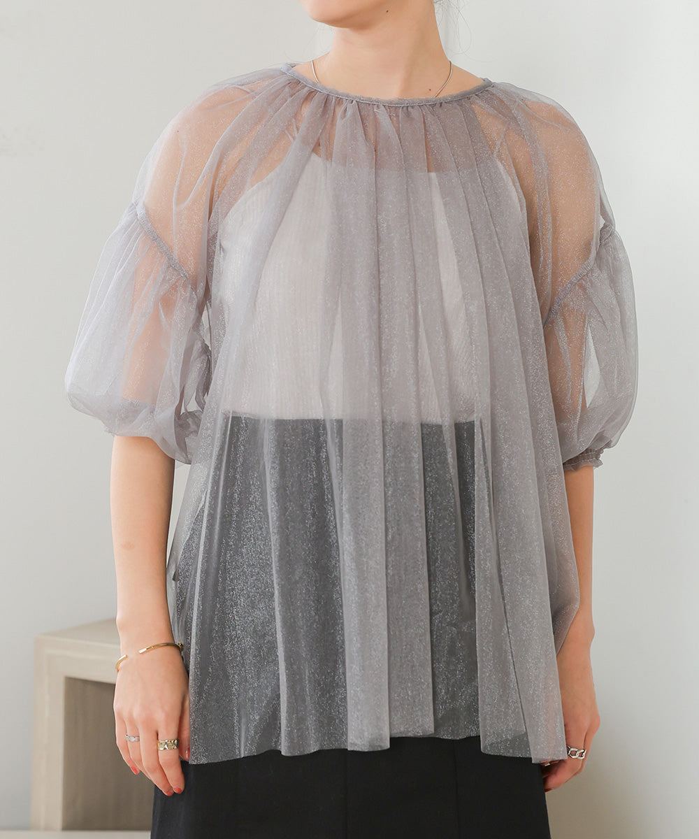 TULLE LAME GATHERED TOPS