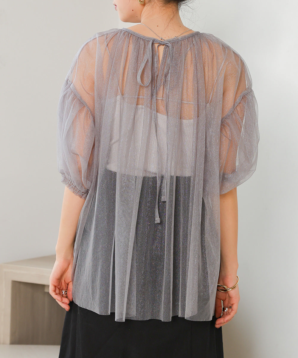 TULLE LAME GATHERED TOPS