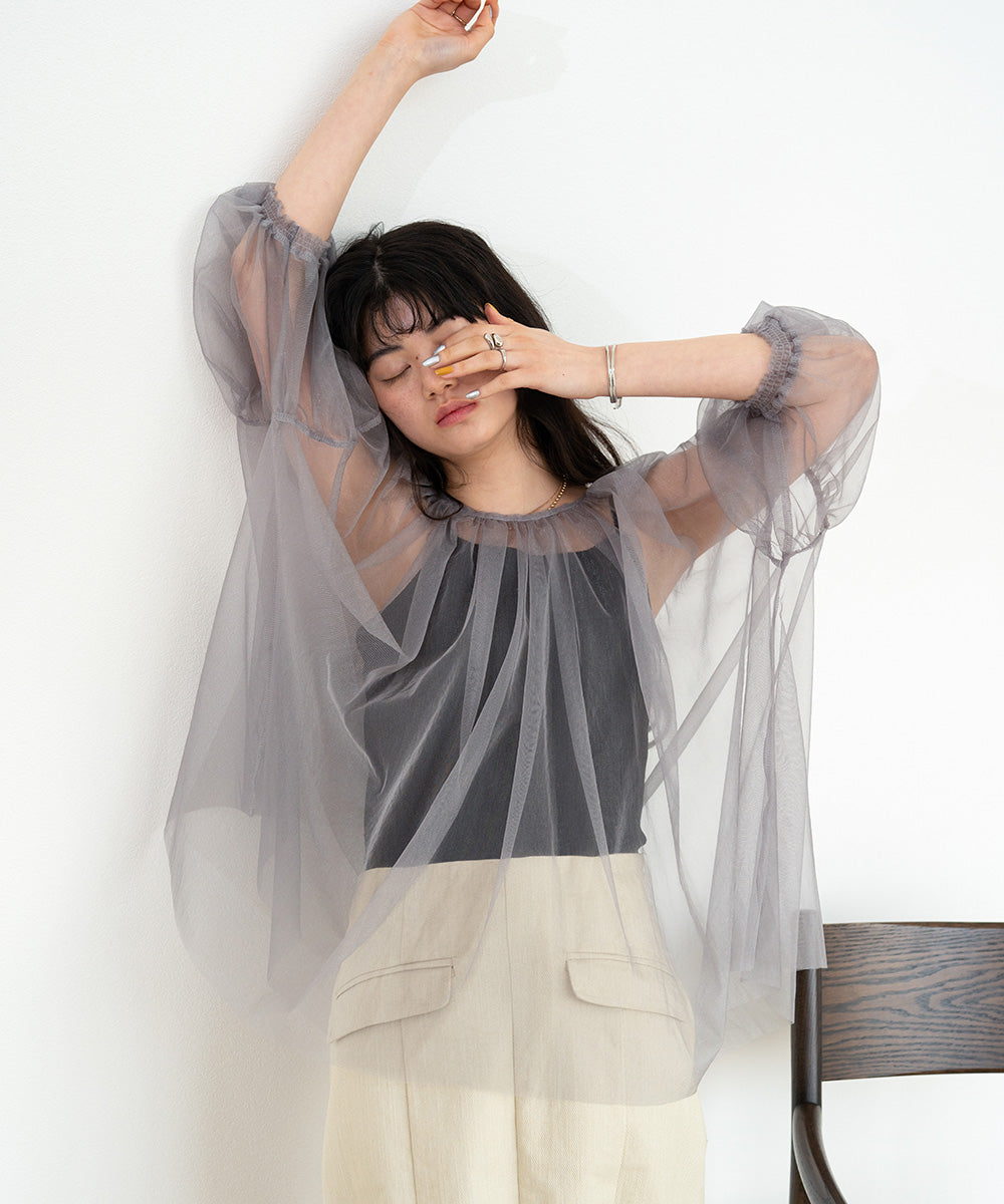 TULLE LAME GATHERED TOPS